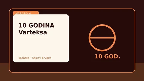 Grafička ilustracija deset godina Košarkaškog kluba Varteks s košarkaškom loptom i oznakom naslova prvaka