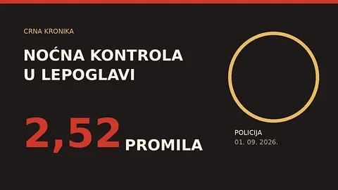 Grafička ilustracija noćne policijske kontrole prometa u Lepoglavi s oznakom 2,52 promila alkohola