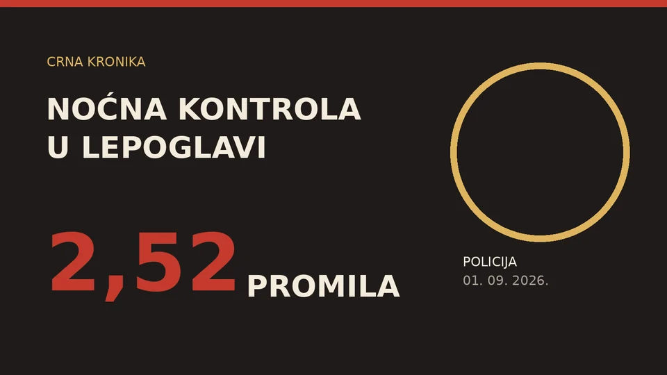 Grafička ilustracija noćne policijske kontrole prometa u Lepoglavi s oznakom 2,52 promila alkohola