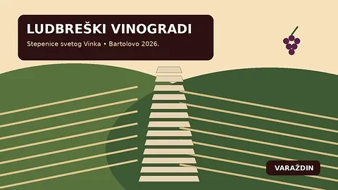 Stilizirani prikaz ludbreških vinograda i novih stepenica svetog Vinka u zelenom brežuljkastom krajoliku