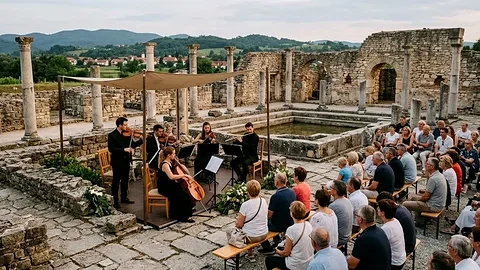 Urednička ilustracija večernje operne pozornice među rimskim termama Aquae Iasae u Varaždinskim Toplicama