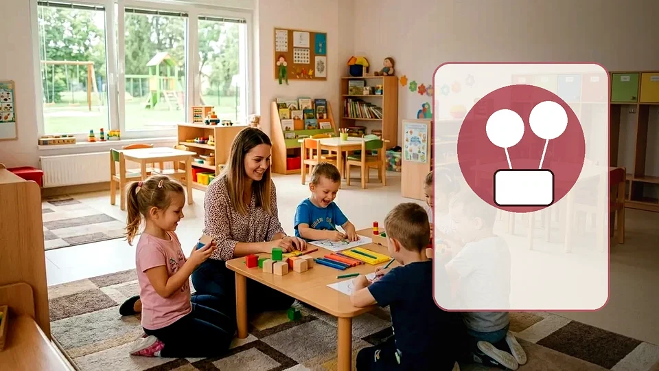 Urednička ilustracija novog Dječjeg vrtića Točkica u Trnovcu Bartolovečkom s dječjim igralištem i modernim vrtićkim prostorom