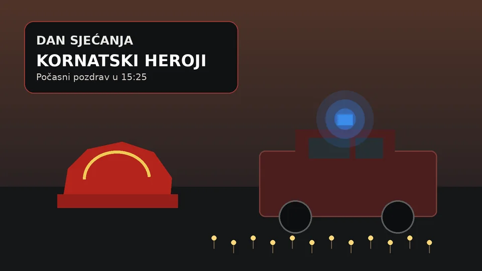 Ilustrativni prikaz vatrogasne kacige i svjetlosne signalizacije u znak sjećanja na kornatske vatrogasce